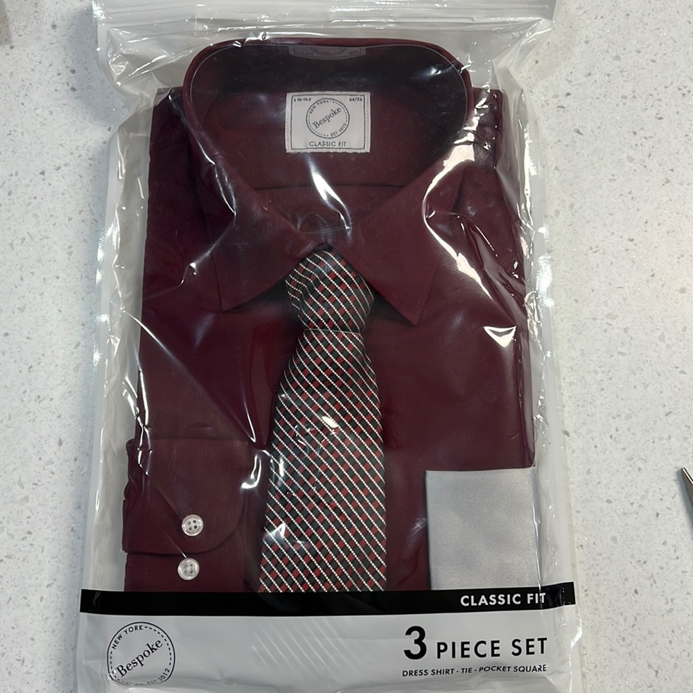 New Bespoke 3-piece Dress Shirt-Tie-Pocket Square.